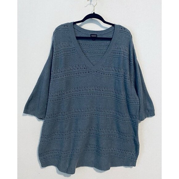 Torrid Sweater Womens 3X Blue Pointelle Pullover V Neck Tunic 3/4 Sleeve Flirty - Picture 2 of 9